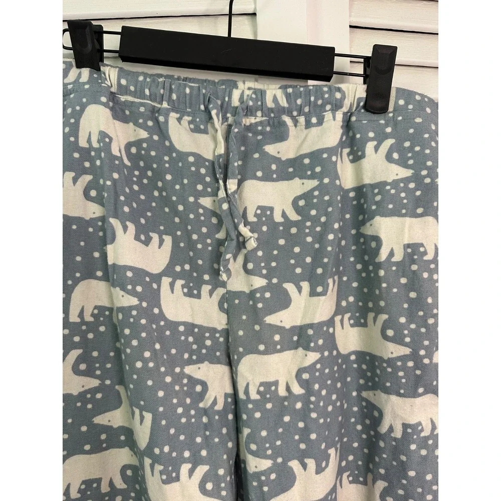 Hanna Andersson Adult Size M Blue White Polar Bear Flannel Pajama Pants Bottoms